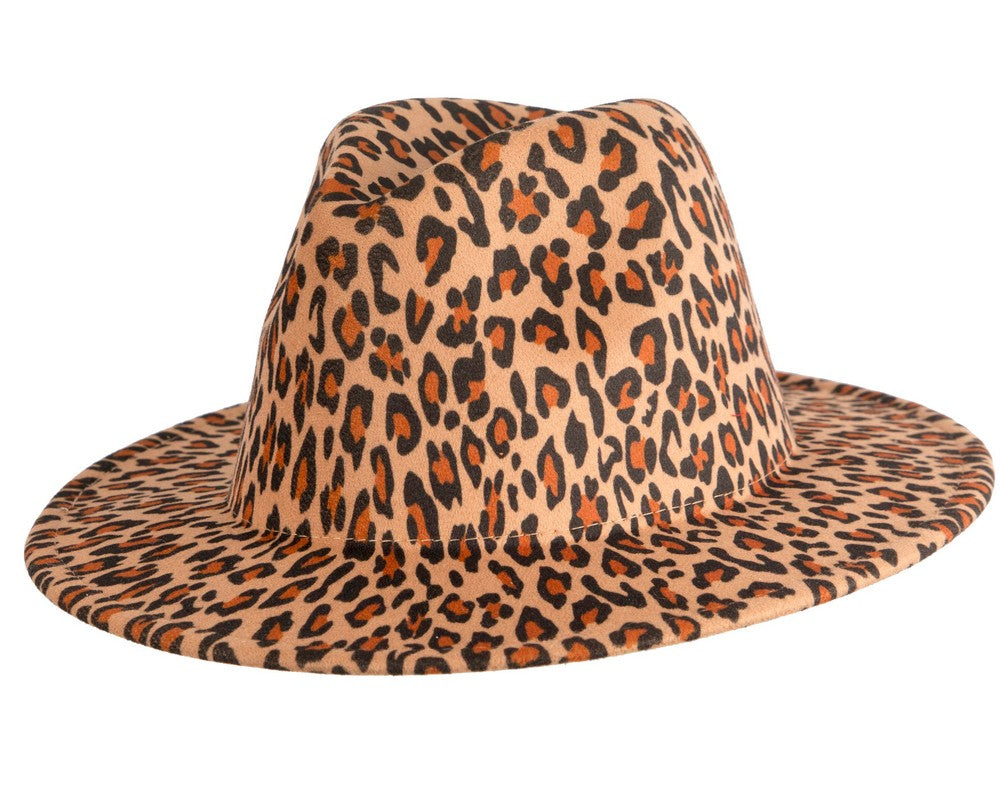 Leopard print flat brim fedora hat-1