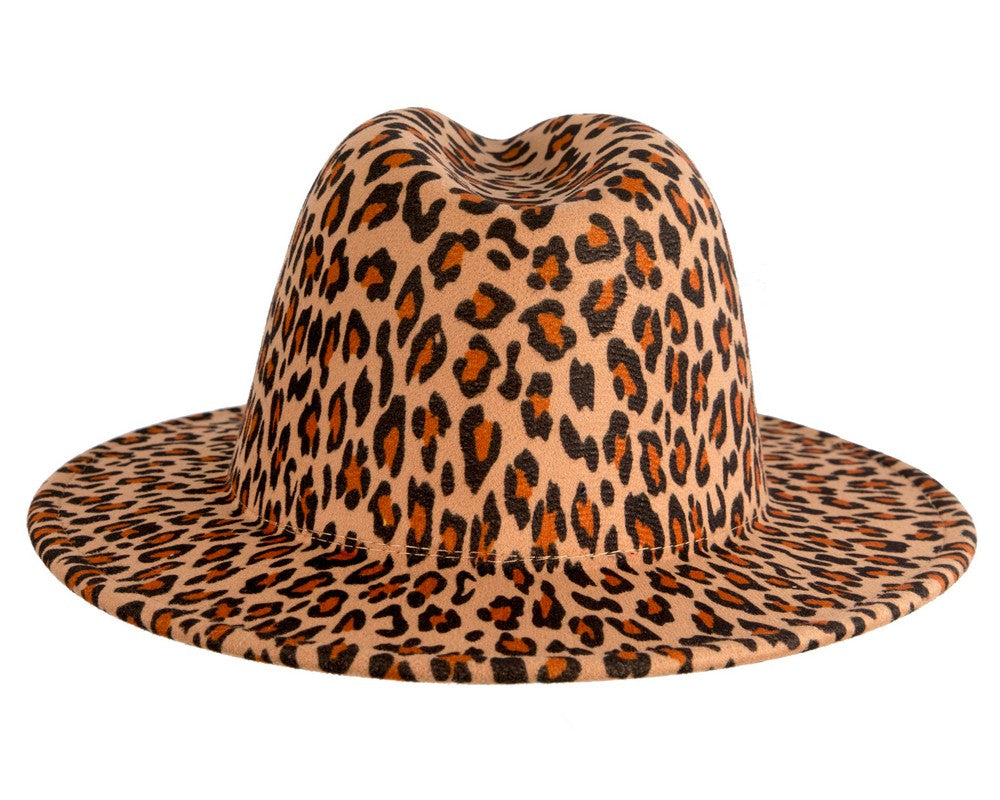 Leopard print flat brim fedora hat-6