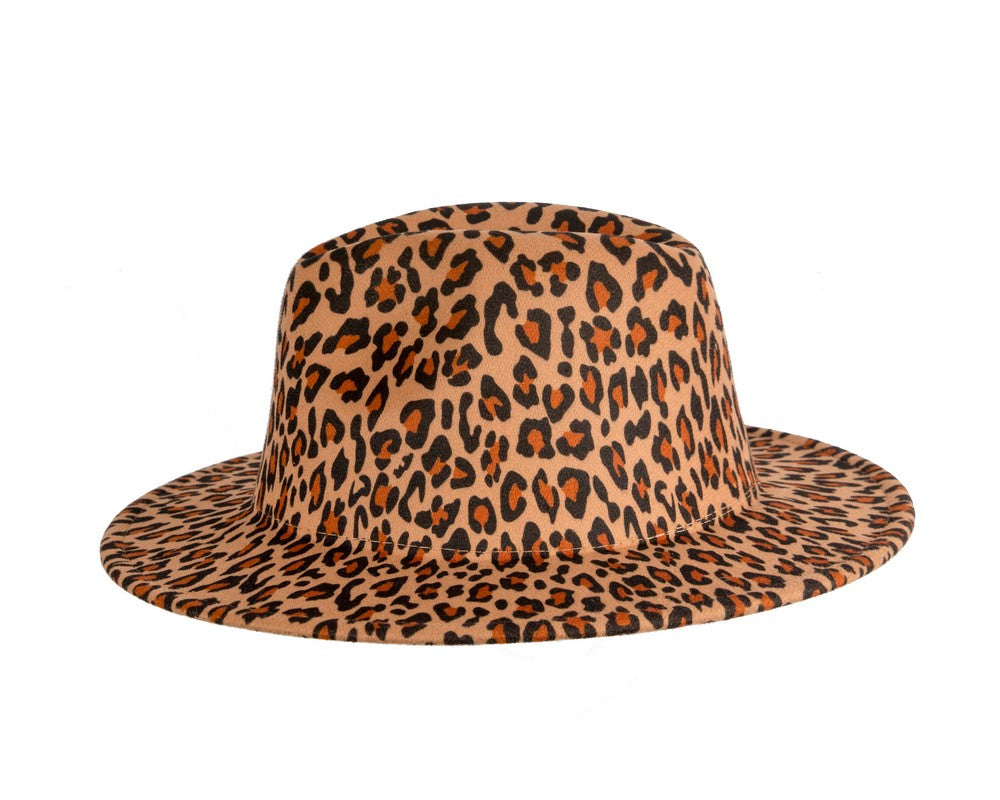 Leopard print flat brim fedora hat-5