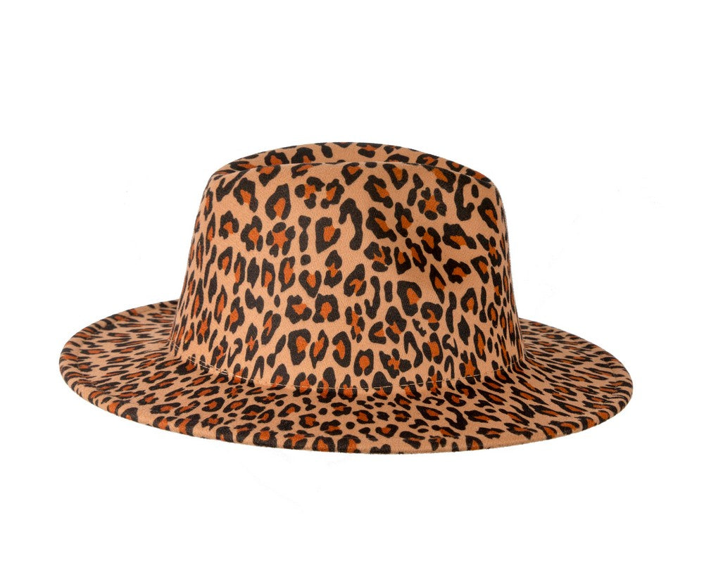Leopard print flat brim fedora hat-2
